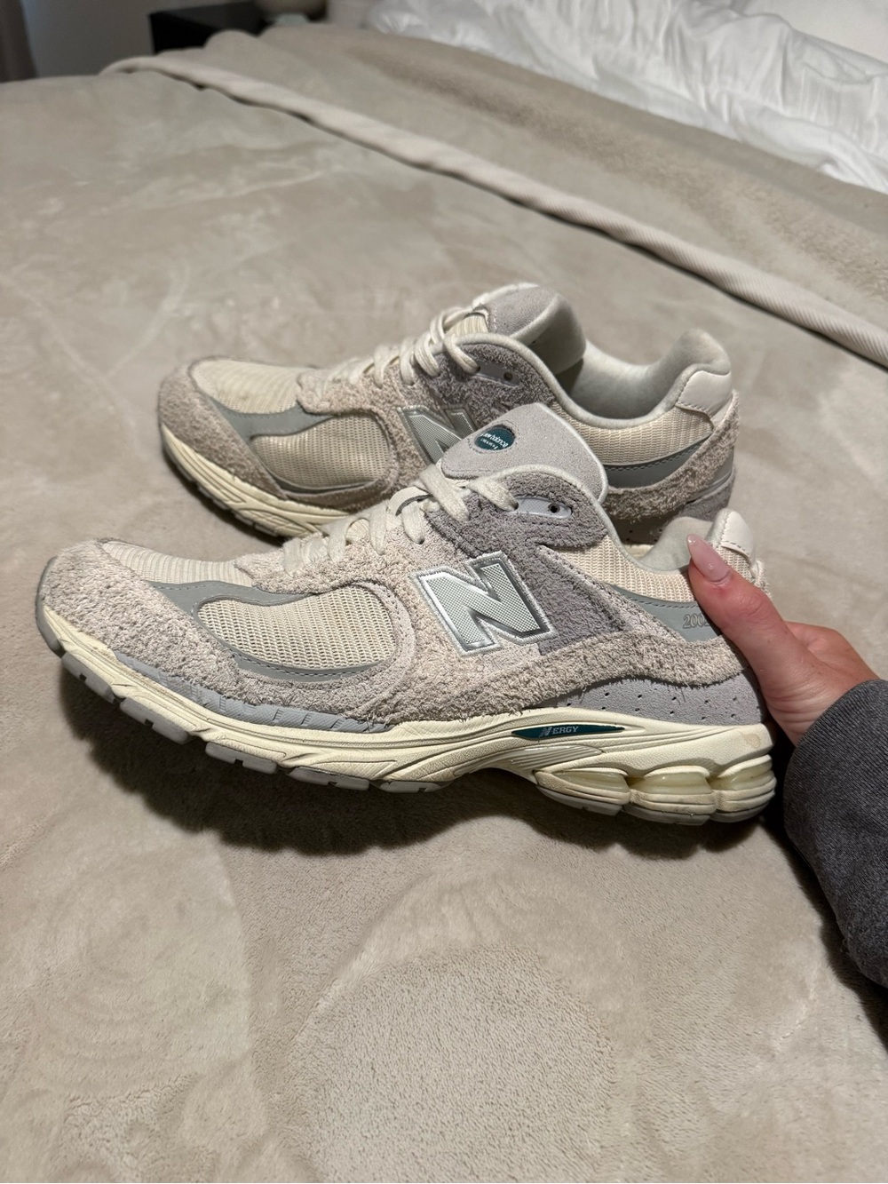 New Balance Beige and Light Gray Athletic Sneakers